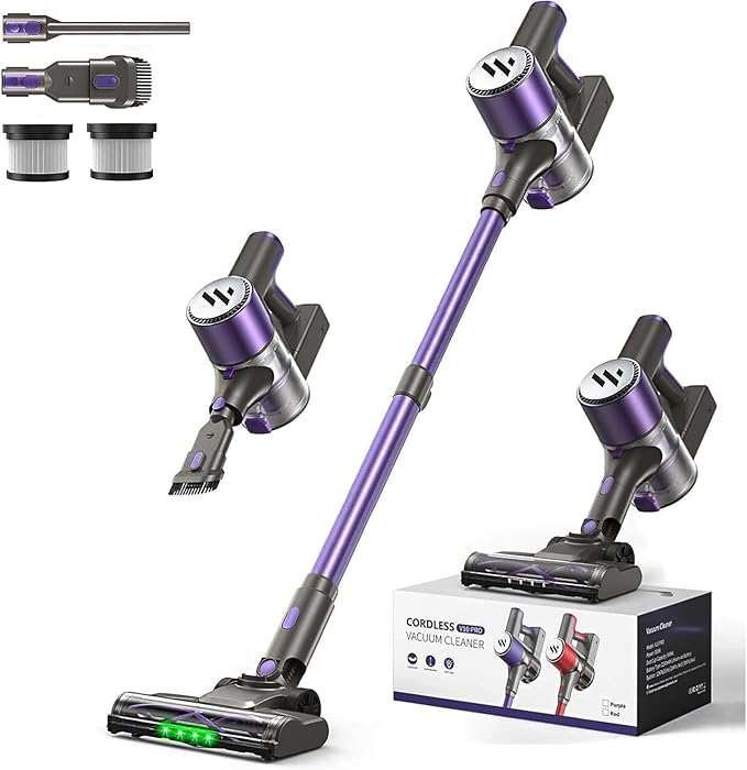 Cordless Vacuum Cleaner,Vacuum Cleaner for Home with Brushless Motor,Lightweight Stick Vacuum with Self-Standing and Touch Screen,Hardwood Floor Vacuum for Pet Hair,Carpets,Tile(Eggplant Purple)