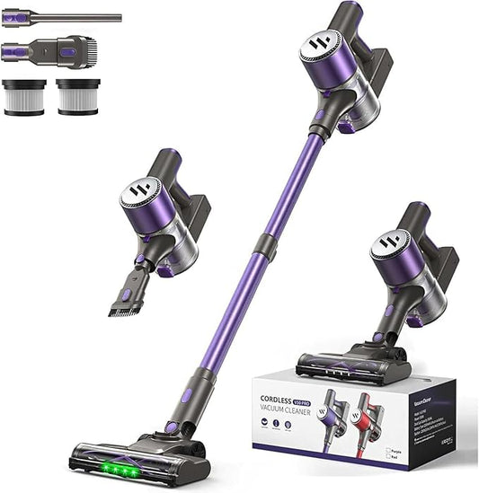 Cordless Vacuum Cleaner,Vacuum Cleaner for Home with Brushless Motor,Lightweight Stick Vacuum with Self-Standing and Touch Screen,Hardwood Floor Vacuum for Pet Hair,Carpets,Tile(Eggplant Purple)