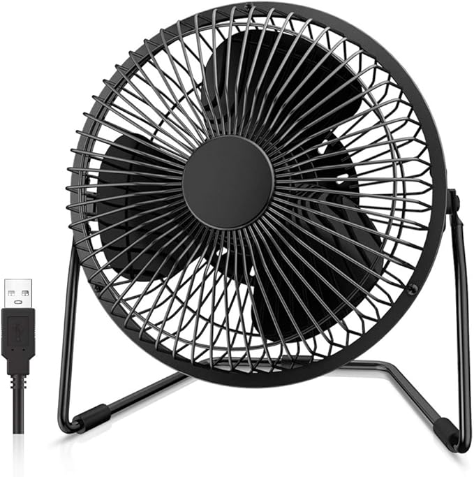 EasyAcc 5 Inch USB Desk Fan, Small USB Desk Fan, [Small Quiet Strong Airflow and 360° Rotating Personal Table Cooling Fan] USB Powered Portable Fan, 2 Speed（3.3~4.1 M/S Black (USB POWERED ONLY)