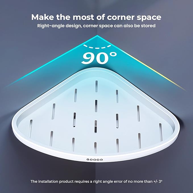 Corner Shelf Wall Mounted, Self Adhesive Bathroom Corner Shelf Organizer, No Drill Triangle Storage Rack for Shower, Kitchen, Toilet - Waterproof ABS Plastic (Gray)