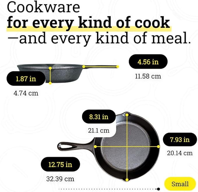 Lodge Seasoned Cast Iron Skillet Set - PFAS-Free, Non-Toxic Cookware - Use with an Oven, Stove, Grill, or Campfire - Naturally Non-Stick & Oven Safe - 8, 10.25 & 12 Inches