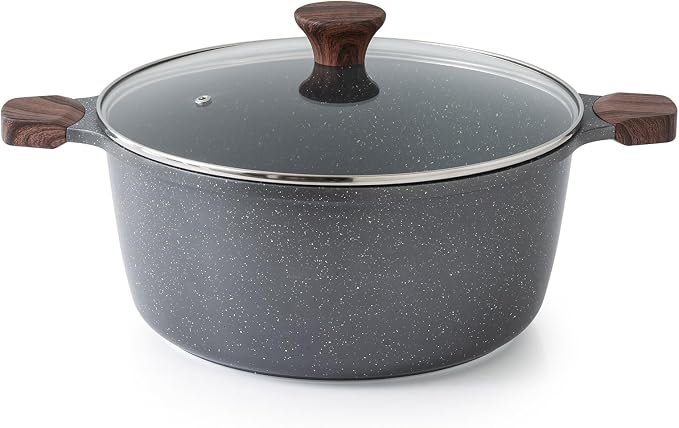 SENSARTE Nonstick Stock Pot with Lid, 7 Quart, Gray | Swiss Granite Nonstick Coating, PFOA PFOS APEO Free, Compatible with All Stoves Including Induction Cooktops, Easy to Clean