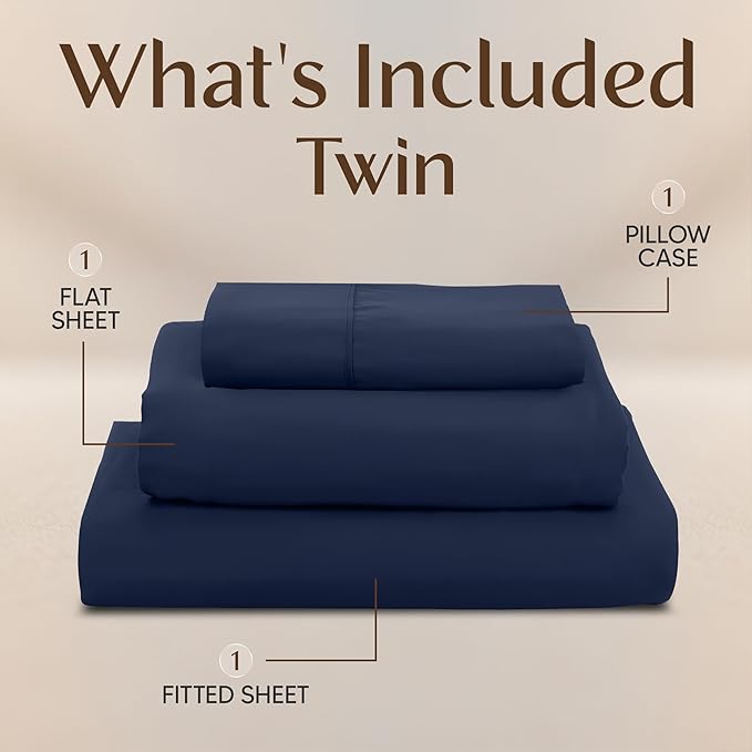 Utopia Bedding Twin Sheet Set – 3 Piece Bed Sheets for Twin Size Bed, Soft and Breathable Microfiber, Includes 1 Fitted Sheet, 1 Flat Sheet and 1 Pillowcase – Oeko Tex (Navy Blue)