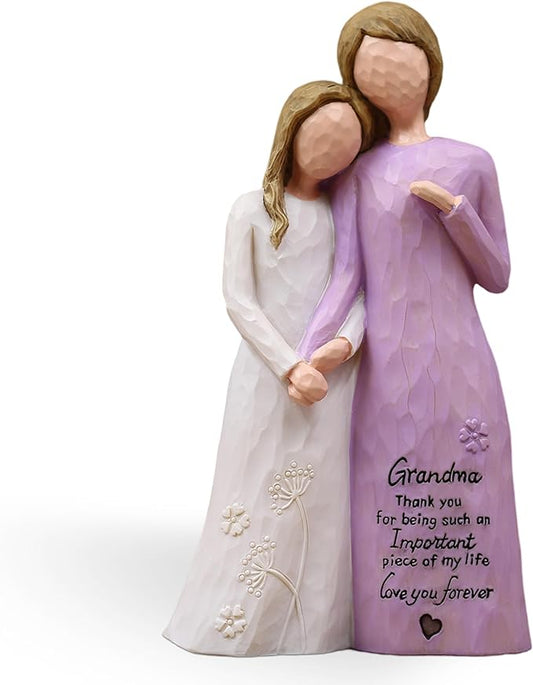 Grandma Birthday Gifts from Granddaughter, Great Grandma Gifts for Birthday Christmas Mothers Day, Grandmother Granddaughter Embrace Hand-Painted Resin Figurine(Purple)