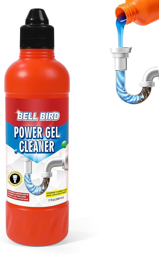 Bell Bird Drain Clog Remover & Pipe Cleaner - Thick Power Gel Dissolves Hair, Grease, and Soap Scum - Septic Safe Odor Eliminator for Kitchen Sinks, Tubs, Showers & Toilets (Pack of 1)