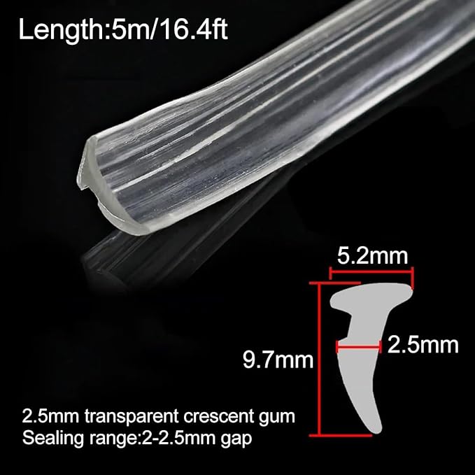 5M Alloy Window Sealing Strip Card Slot Gap Seal PVC Door Dustproof Sound Insulation Weatherstrip Home Hardware,Transparent-2.5mm