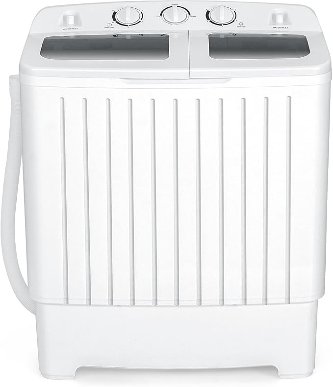 COSTWAY Portable Washing Machine, Twin Tub 20 Lbs Capacity, Compact Laundry Washer(12 Lbs) and Spinner(8 Lbs), Durable Design, Timer Control, Perfect for RV, Apartments and Dorms, Grey+White
