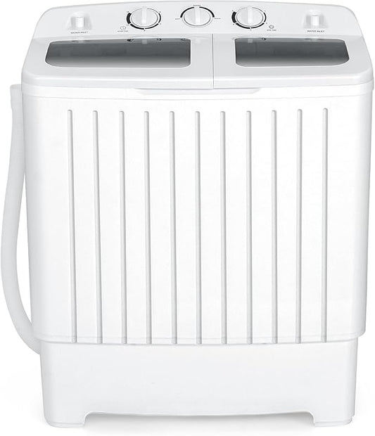 COSTWAY Portable Washing Machine, Twin Tub 20 Lbs Capacity, Compact Laundry Washer(12 Lbs) and Spinner(8 Lbs), Durable Design, Timer Control, Perfect for RV, Apartments and Dorms, Grey+White