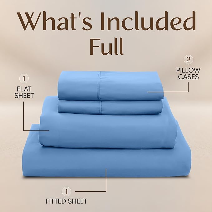 Utopia Bedding Full Size Sheet Set – 4 Piece Bed Sheets, Soft and Breathable Microfiber, Includes 1 Fitted Sheet, 1 Flat Sheet and 2 Pillowcases – Oeko Tex (Dutch Blue)