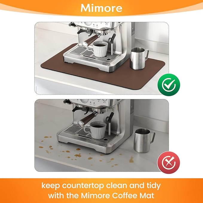Mimore Coffee Mat - 12x19 Inch Brown Countertop Mat - Absorbent, Hides Stains, Rubber Backed - Dish Drying Mat Fits Under Coffee Maker or Espresso Machine
