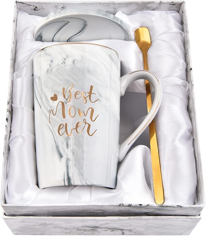 YHRJWN Mothers Day Gifts for Mom, Best Mom Ever Coffee Mug, Mom Birthday Gifts from Daughter Son, Moms Gift Idea for Christmas, Mothers Day, Valentines Day, Present for Moms Mothers, 14 Oz Gray