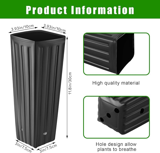 Nuenen 50 Pcs Tall Pot Plastic Deep Plant Nursery Pots Black Seedling Flower Plant Container with Drainage Holes for Indoor Outdoor Gardening (11.8" H X 3.9" W)