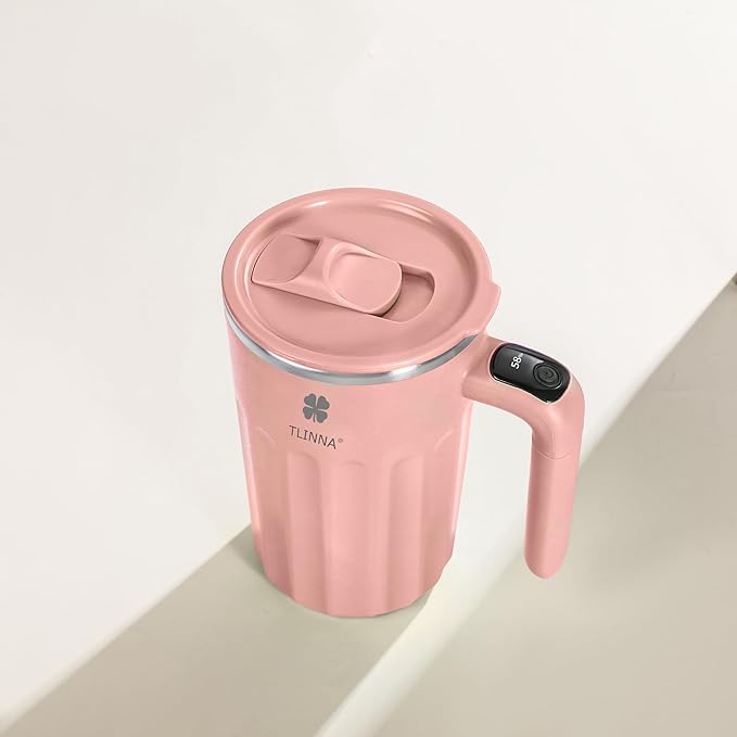 Drink Stirrer,Self Stirring Mug,Self Stirring Coffee Mug,Suitable for Coffee, Milk, Cocoa and Other Beverages Stainless Steel Vacuum Insulated Tumbler with Lid (Pink, 12 Ounces)