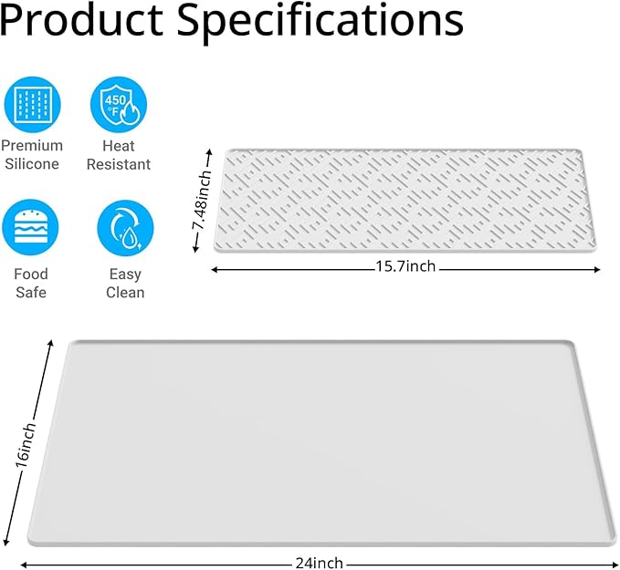 Silicone Coffee mat 24''x16'' – Non-Slip Bar Mat with Detachable Drying Layer for Espresso Machines, Countertops & Dish Racks