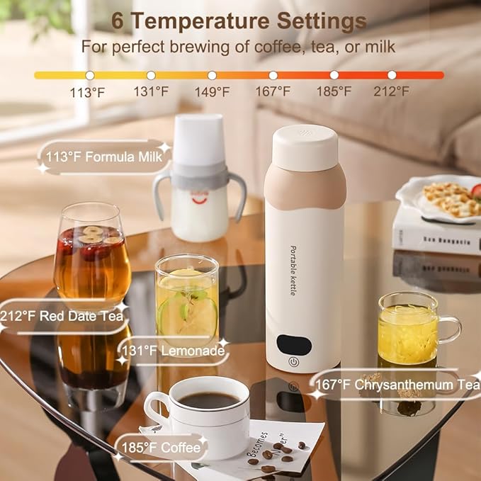 Travel Electric Tea Kettle 316 Stainless Steel, Small Portable Hot Water Kettle with 6 Temperature Control & Automatic Shut Off, 450mL Cute Tea Pot(USB for Warming)