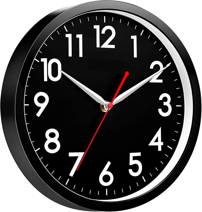 AKCISOT 12 Inch Wall Clock, Battery Operated Analog Clock, Silent Non-Ticking, Ideal for Bedroom, Bathroom, Kitchen, Office and School, Black