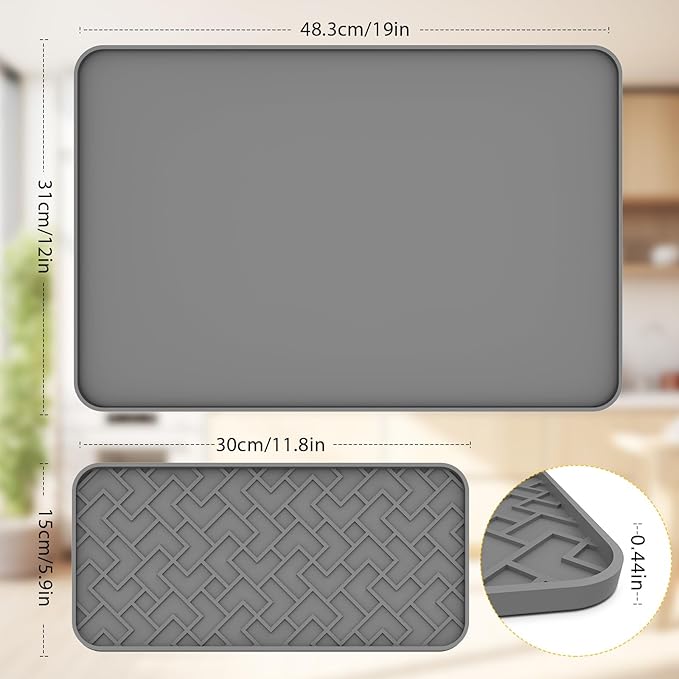 Silicone Coffee Maker Mat- Espresso coffee bar Mat accessories19"*12" - Convex Design, Leak-Proof and Non-Slip, Suitable for Use Under the Coffee Machine to Keep the Countertop Clea（Grey）