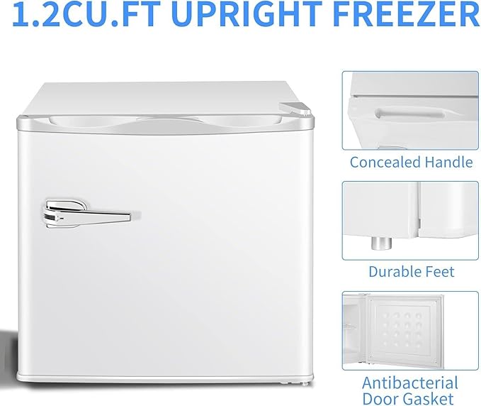 Antarctic Star 1.2 Cu.Ft Mini Upright Freezer, Compact Refrigerator with Adjustable Thermostat & Removable Shelves, Freestanding Small Freezer for Home Kitchen Office Garage, White