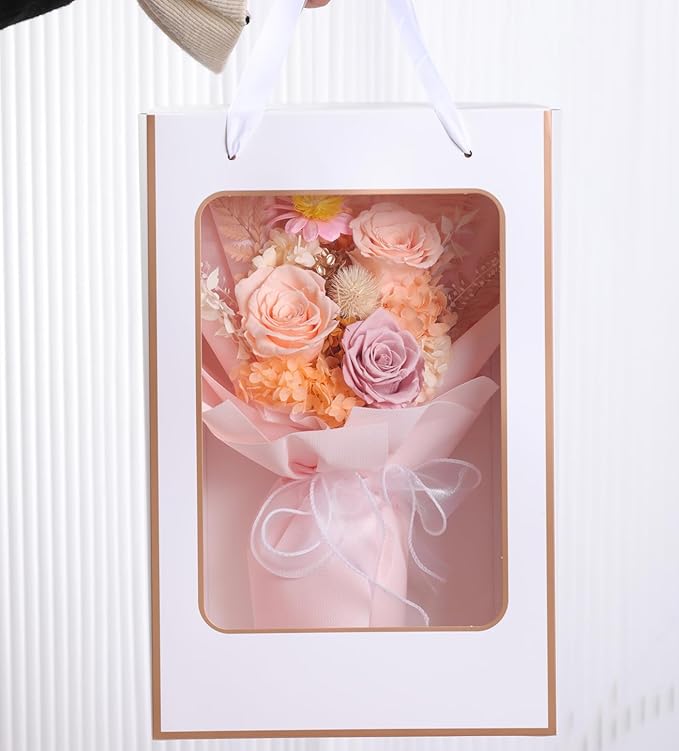 Lovenfold Preserved Flowers Bouquets for Delivery, Champagne Rose Bouquets that Last 1-3 Years, Birthday Gifts for Women Mom Grandma Wife Friends