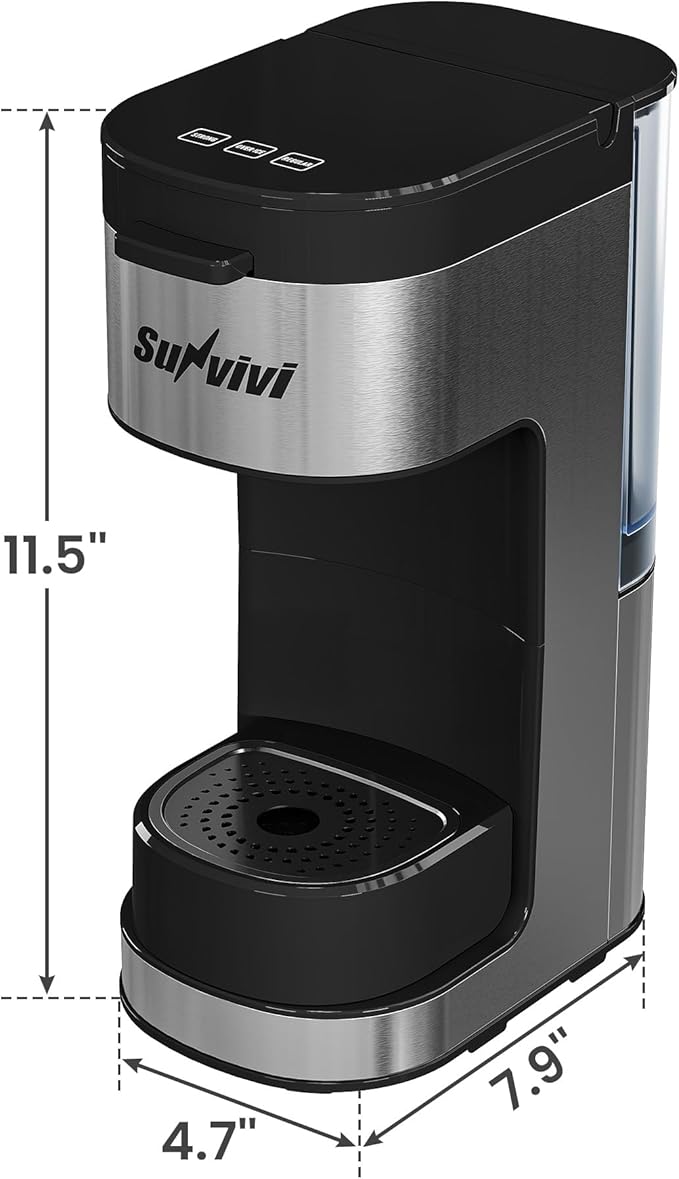 SUNVIVI Iced & Hot Coffee Maker: Single Serve Coffee Maker with 3 Brewing Options for K Pod, Ground Coffee & Tea, Removable Water Reservoir & Reusable Filter, Ideal for Home & Office, Black