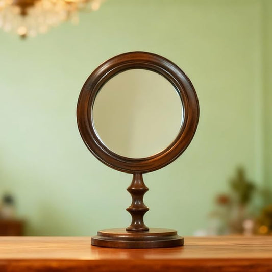 Vintage Makeup Mirror for Tabletop, 100% Solid Wood Frame Table Vanity Mirror with Stand for Vanity Table, Desk Mirror for Bedroom Living Room Retro Decor