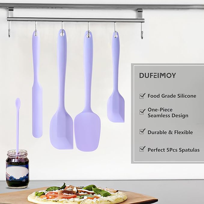 5 Piece Purple Silicone Spatula Set, Heat Resistant Rubber Spatulas Set, Silicone Kitchen Utensils Set Dishwasher Safe for Nonstick Cookware