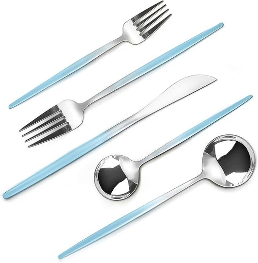 VANVRO Gradient Blue Silverware Set, 20 Piece Stainless Steel Flatware Set, Kitchen Utensil Set include Knife/Fork/Spoon,Cutlery Service for 4,Mirror Polished