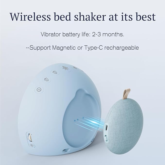 ANJANK Super Loud Alarm Clock with Wireless Bed Shaker, Vibrating Dual Alarm with Light Wake Up for Heavy Sleepers & Hearing Impaired, 9-Color Night Light, 8 Sounds, 0-100% Dimmer, USB Charger