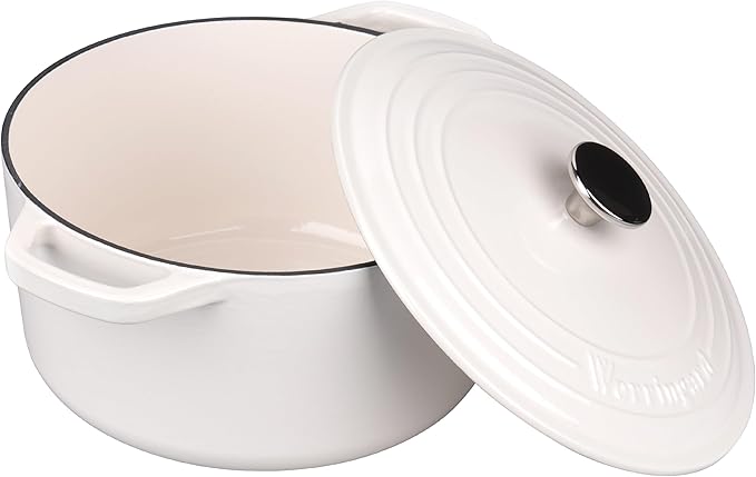 VORRINGARD Enameled Cast Iron Dutch Oven Pot with Lid, for Bread Baking, Round Bread Oven- include Sourdough Bread Baking Supplies Set, 6QT, White