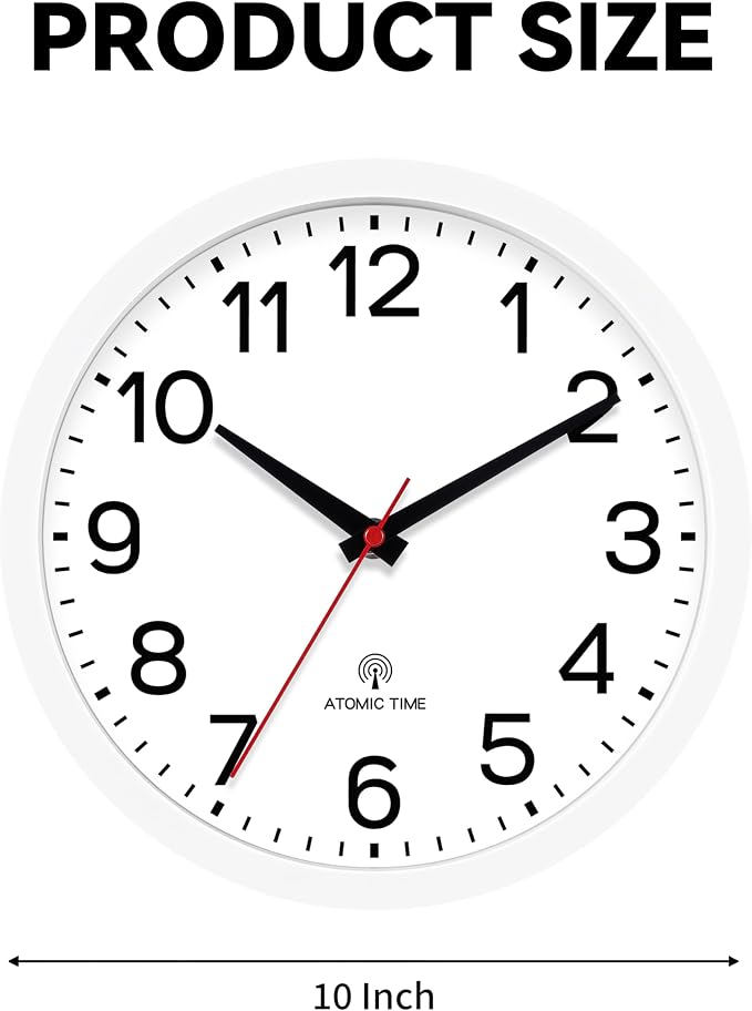 AKCISOT 10 Inch Wall Clock, Battery Operated Analog Clock, Silent Non-Ticking, Ideal for Bedroom, Bathroom, Kitchen, Office and School, White