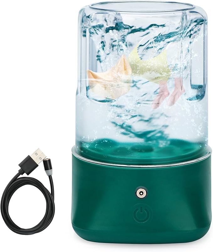 Mini Portable Washing Machine - USB Rechargeable 1L Small Washer with 2 Modes Deep Cleaning for Underwear, Socks & Baby Clothes, Compact Travel Laundry for Apartment, Dorm, Camping, Green