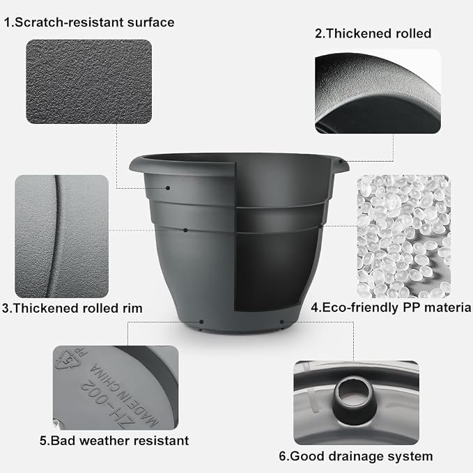 RooTrimmer 3 Pack 20 Inch Large Plant Pots with 13.5 Inch Rolling Saucers,Heavy Duty Planters with Wheels and Drainage Holes,Plastic Flower Pots for Indoor Outdoor Large Plants