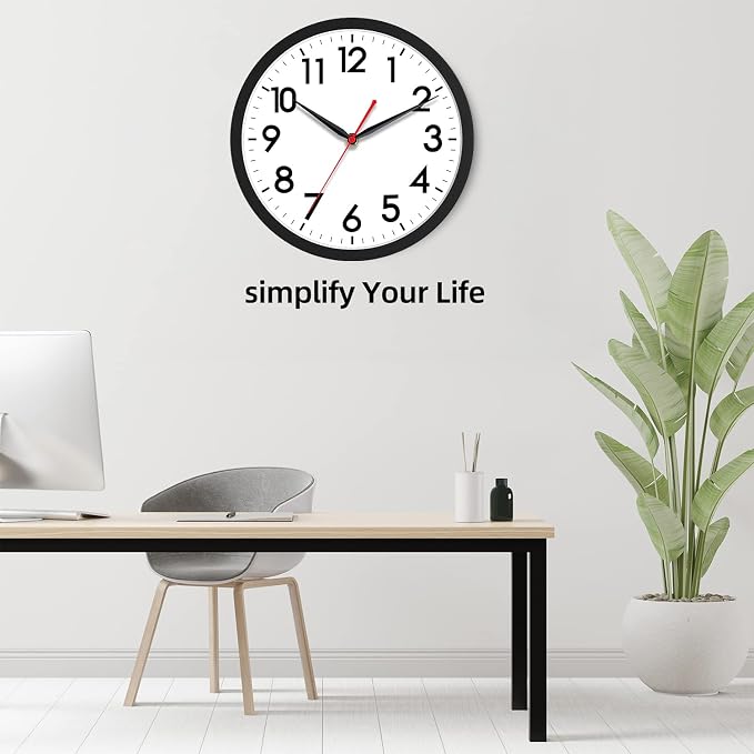 AKCISOT 12 Inch Wall Clock, Battery Operated Analog Clock, Silent Non-Ticking, Ideal for Bedroom, Bathroom, Kitchen, Office and School, Black