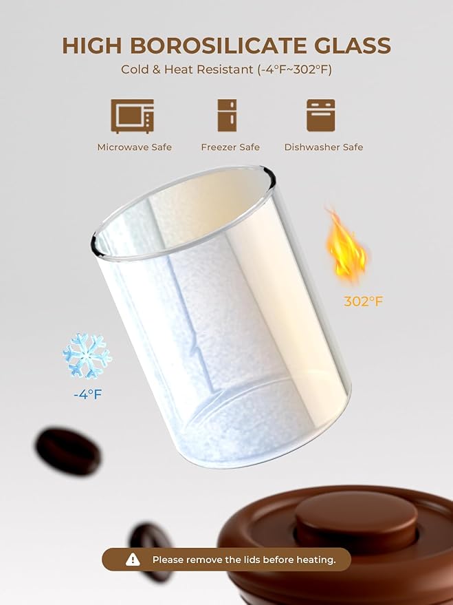 Glass Coffee Container - 10 oz Pop Top Coffee Storage Airtight Canister, Large Ground Coffee Containers Coffee Jars with Lids, 0.63lb, 2 Pack
