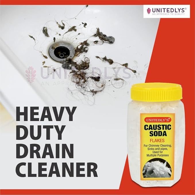 Caustic Soda – Fast-Acting, Non-Toxic & Odorless Formula to Clear Blockages Instantly – Unblock Clogged Sinks & Pipes with Chimney & Drain Cleaner Flakes – 350 Grams