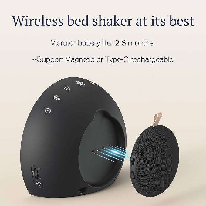 ANJANK Super Loud Alarm Clock with Wireless Bed Shaker, Vibrating Dual Alarm with Light Wake Up for Heavy Sleepers & Hearing Impaired, 9-Color Night Light, 8 Sounds, 0-100% Dimmer, USB Charger
