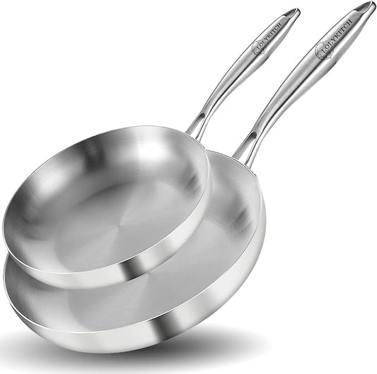 LOLYKITCH 10-12 Inch Tri-Ply Stainless Steel Frying Pan Set– Professional Skillet Fast & Even Heating, Induction & Oven Safe Cookware for Modern Home Kitchens, Detachable Handle