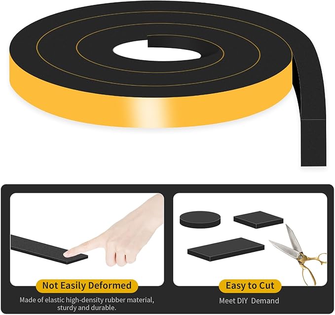 Weather Stripping Door Seal,Weather Stripping,Soundproof,Cold Insulation,High Density CR Foam Insulation Tape for Door, Front Door Frame, Windows,Sliding Door (Black, 2 in x 1 in x 6.5Ft)