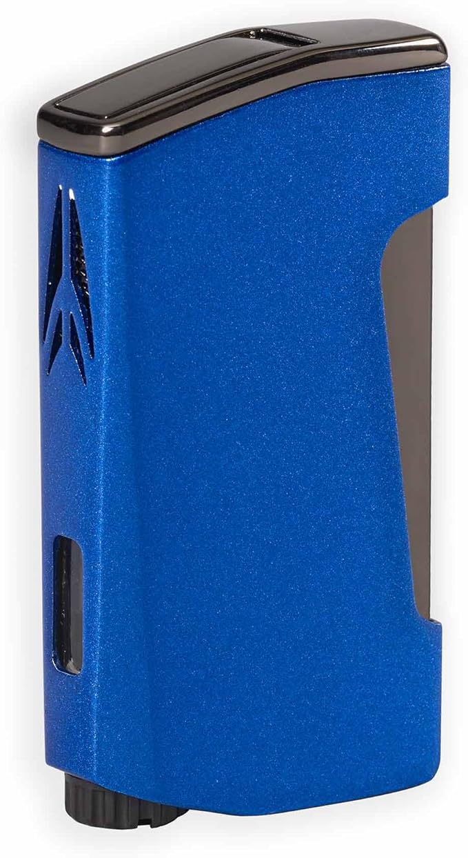 Lotus Chroma Twin Torch Cigar Lighter – Dual Jet Flame, Wind Resistant, Built-in 8mm Cigar Punch (Blue)