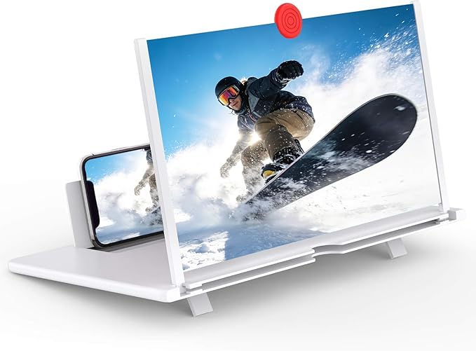 14" Screen Magnifier,3D HD Mobile Phone Magnifier Projector Screen Enlarger for Movies, Videos, and Gaming,Foldable Cell Phone Stand with Screen Amplifier,Supports All Smartphones (White, 14inch)