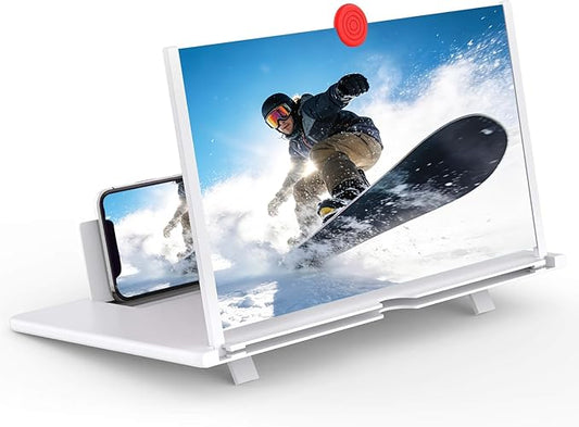 16" Screen Magnifier,3D HD Mobile Phone Magnifier Projector Screen Enlarger for Movies, Videos, and Gaming,Foldable Cell Phone Stand with Screen Amplifier,Supports All Smartphones (White 16inch)