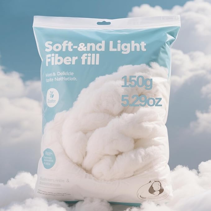 150g/5.29oz Polyfill Stuffing for Stuffed Animals,Toys, Cloud Decorations, and More Crafts - Hypoallergenic Soft Pillow Filling Stuffing, High Resilience Fill Fiber, Machine Washable, Natural White