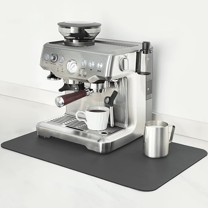 Mimore Coffee Mat - 12x19 Inch Grey Countertop Mat - Absorbent, Hides Stains, Rubber Backed - Dish Drying Mat Fits Under Coffee Maker or Espresso Machine