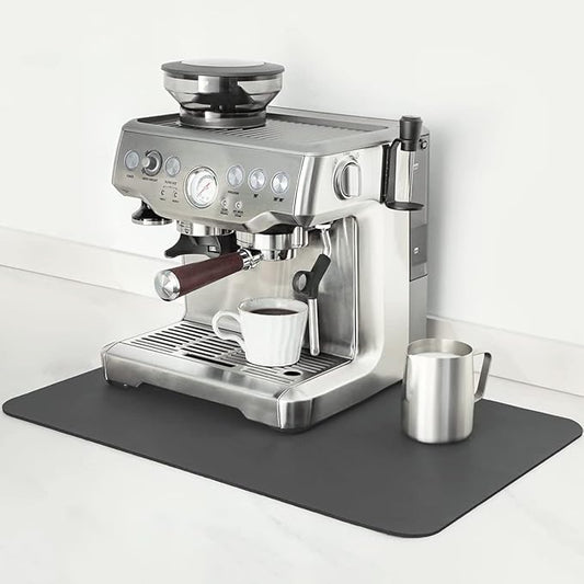 Mimore Coffee Mat - 12x19 Inch Grey Countertop Mat - Absorbent, Hides Stains, Rubber Backed - Dish Drying Mat Fits Under Coffee Maker or Espresso Machine