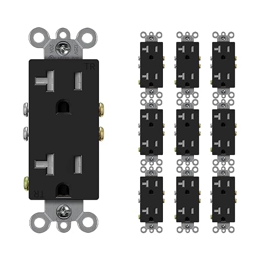 Micmi Decorator Receptacle Outlet, Standard Electrical Wall Tamper Resistant Decorative Receptacle Outlet, 20Amp 125 Volt, Grounding UL Listed (10Pack, Black, 20 Amp Outlet)