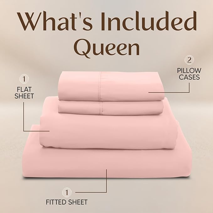Utopia Bedding Queen Size Sheet Set – 4 Piece Bed Sheets, Soft and Breathable Microfiber, Includes 1 Fitted Sheet, 1 Flat Sheet and 2 Pillowcases – Oeko Tex (Tea Pink)