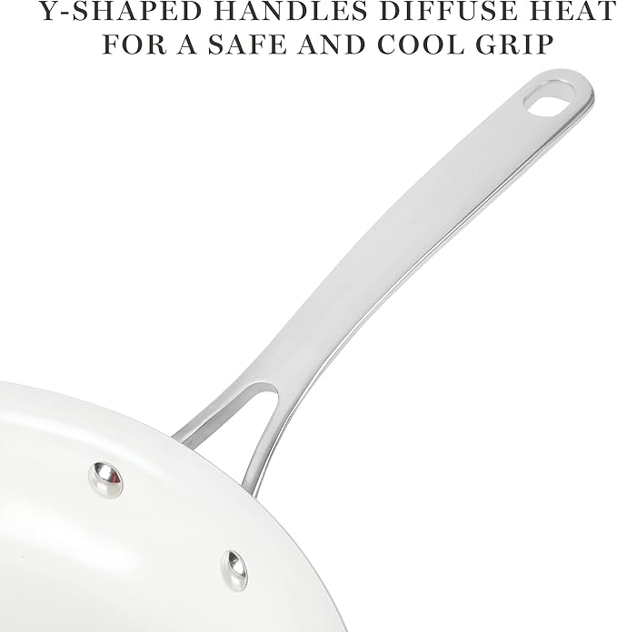 Martha Stewart Lockton Premium Nonstick PFA Free Ceramic Interior 10 Piece Enamel Heavy Gauge Aluminum Pots and Pans Cookware Set - Butter Cream