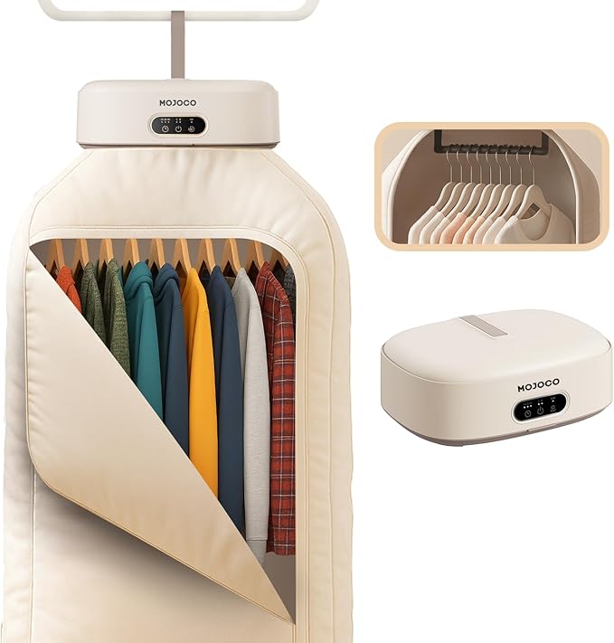 MOJOCO Portable Clothes Dryer - Mini/Compact Dryer for Apartment, RV, Travel - Small Quiet Fast-Drying Machine with Adjustable Timer & Hassle-Free Setup
