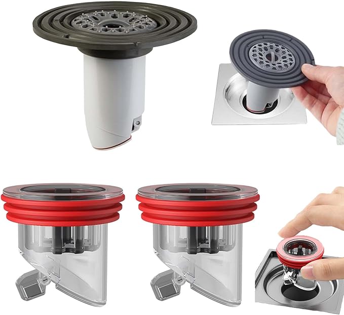 3PCS Shower Floor Drain Backflow Preventer, Backflow Preventer with Magnetic Closure Valve, Hair Catcher, and Silicone Reducer Ring, Fits 1.7''-3.9'' Id Drains, Sewers, and Pipes