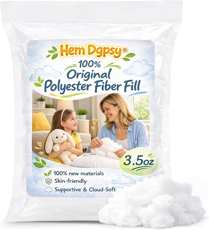 Hem Dgpsy Polyfill Stuffing 3.5oz/99g, Premium Polyester Fiber Fill Stuffing for Stuffed Animals, Crochet Toys, Crafts, Cushion, Couch, Sewing, Cloud Decor, Machine Washable